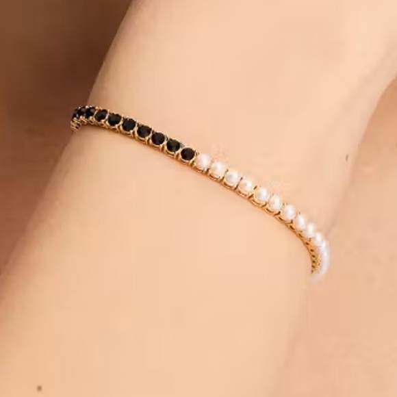 Kate Spade Brighten Up Tennis Bracelet. Black cubic zirconia + white pearls. NWT - Picture 1 of 6